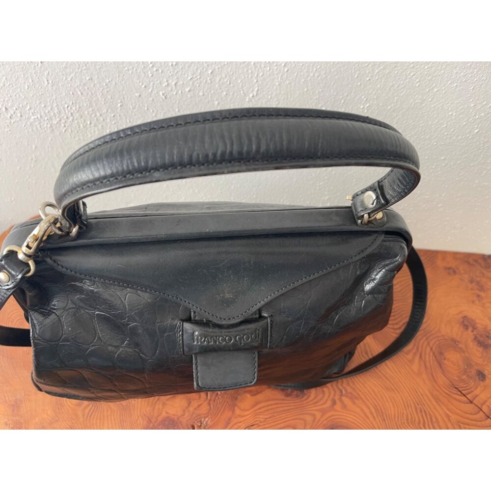 VTG Franco Godi Italia Black Crocodile Embossed Leather Satchel Style Handbag - Picture 12 of 16